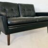 Vintage Danish Mid Century Svend Skipper Black Leather 2 Person Sofa 1965