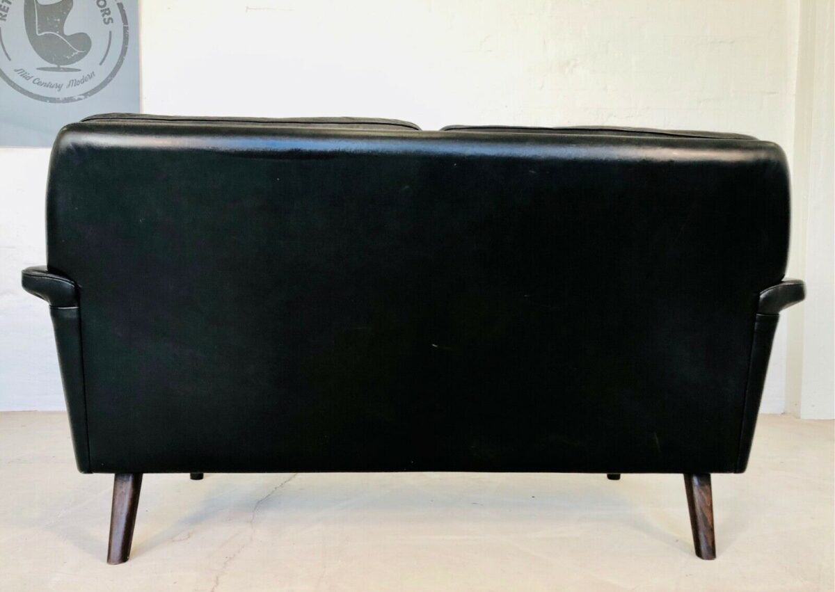 Vintage Danish Mid Century Svend Skipper Black Leather 2 Person Sofa 1965