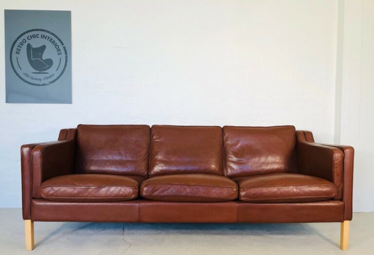 Vintage Danish Mid Century 3 Person Leather Sofa By Stouby 1960's