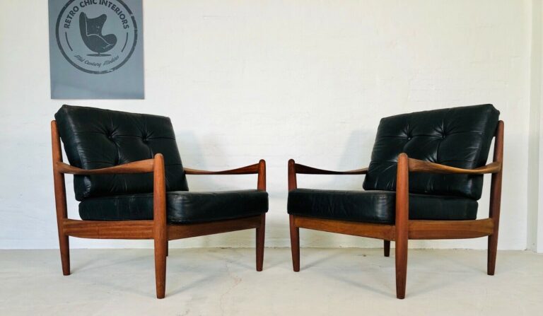 Vintage Danish Mid Century Modern Teak Lounge Chairs 1960's