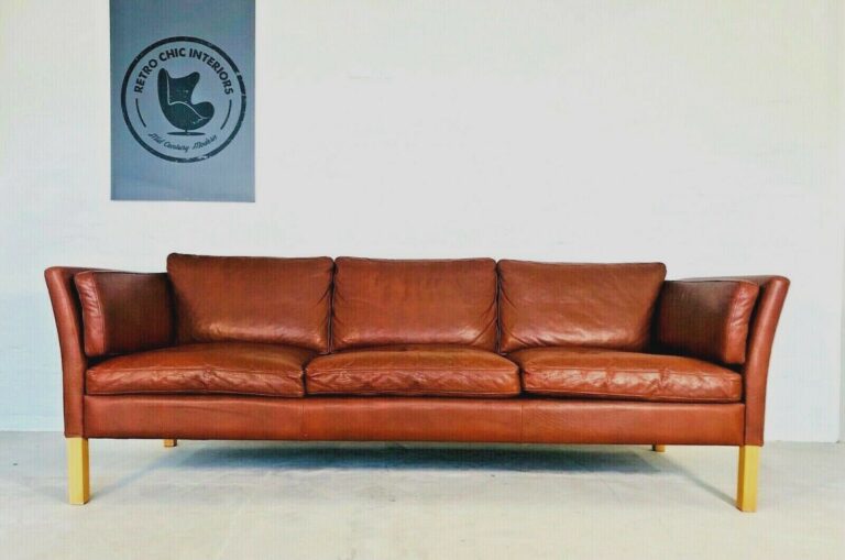 Vintage Danish Mid Century 3 Person Cognac Leather Sofa By Stouby 1960's