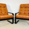 Vintage Danish Mid Century Lounge Chairs In Cognac Faux Leather And Rosewood