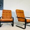 Vintage Danish Mid Century Lounge Chairs In Cognac Faux Leather And Rosewood