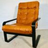 Vintage Danish Mid Century Lounge Chairs In Cognac Faux Leather And Rosewood