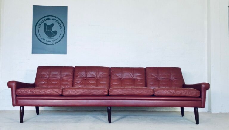 Vintage Danish Mid Century Svend Skipper Cognac 4 Person Sofa 1964