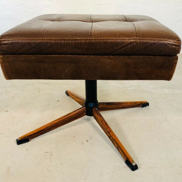 image Vintage Danish Mid Century Footstool In Leather And Rosewood 1960's