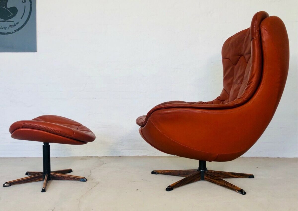 Vintage Danish Mid Century "Egg" Lounge Chair & Matching Footstool 1970's