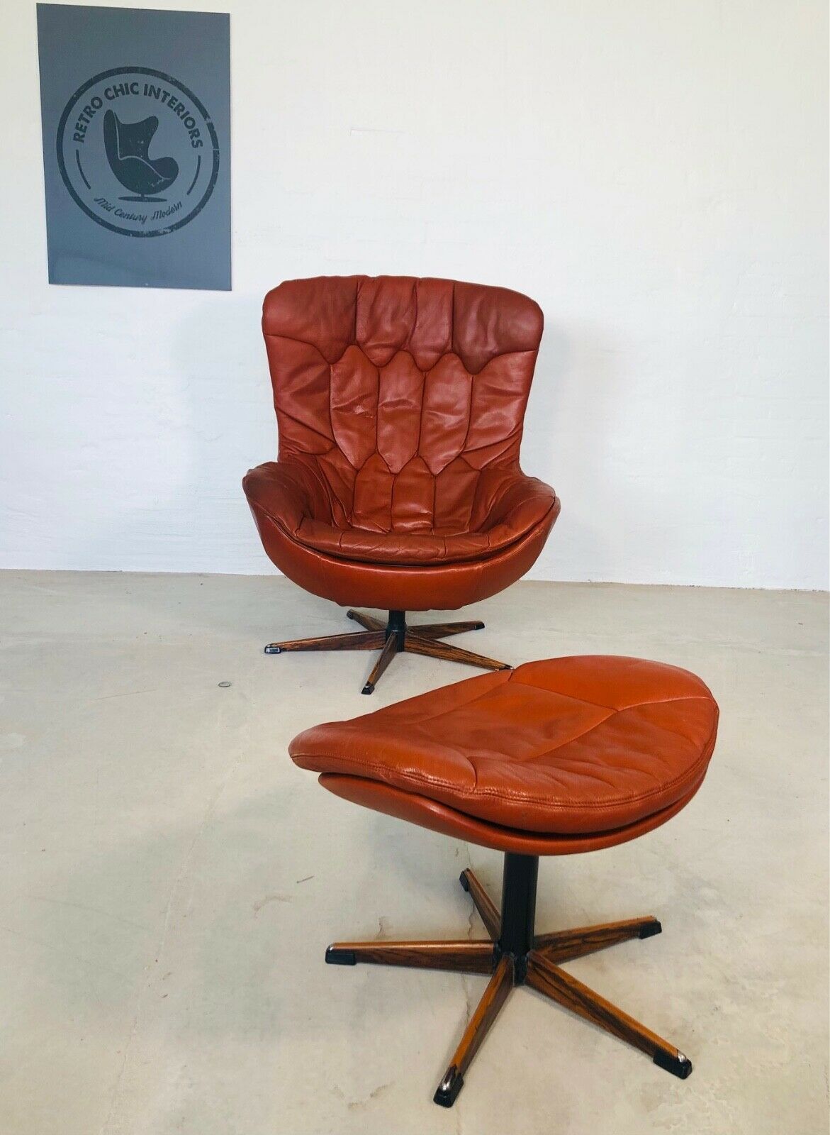 Vintage Danish Mid Century "Egg" Lounge Chair & Matching Footstool 1970's