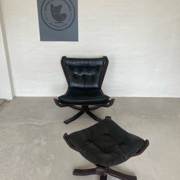 IMG_0635-1 Vintage Danish Sigurd Resell Leather Falcon Chair footstool & matching slate topped table.