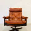 Vintage Scandinavian Mid-Century Reclining Lounge Chair In Cognac Leather