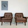 Vintage Danish Mid Century Svend Skipper Leather Lounge Chairs 1965