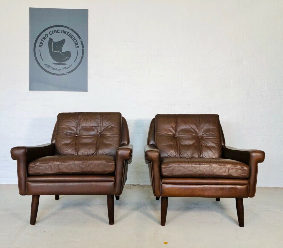 Vintage Danish Mid Century Svend Skipper Leather Lounge Chairs 1965