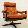 Vintage Scandinavian Mid-Century Reclining Lounge Chair In Cognac Leather