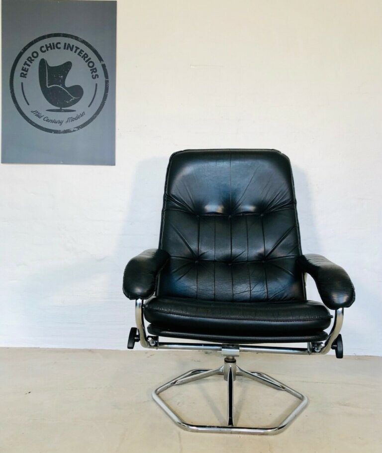 Vintage Norwegian Ekornes Stressless Lounge Chair In Black Leather
