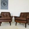 Vintage Danish Mid Century Svend Skipper Leather Lounge Chairs 1965