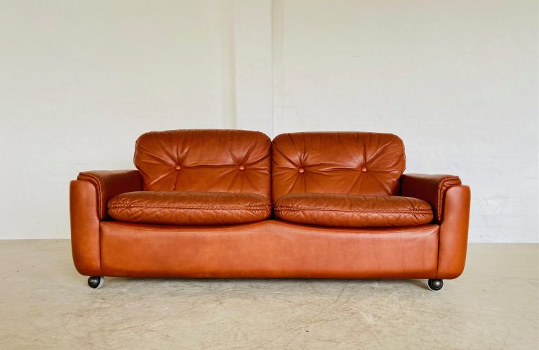 Vintage Danish Mid Century 2 Person Sofa In Cognac Leather 1970's