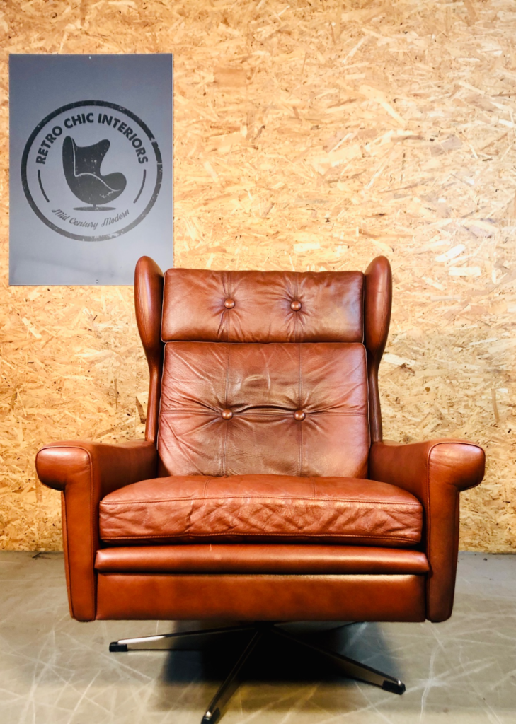 Vintage Danish Mid Century Svend Skipper Lounge Chair in Cognac Leather 1965