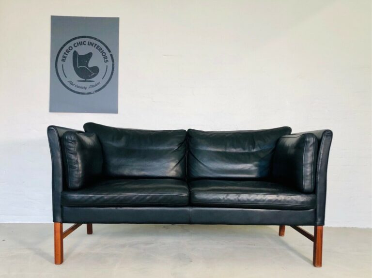 Vintage Danish Mid Century Georg Thams Leather 2 Person Sofa 1969