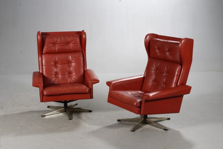 Vintage Danish Mid Century Svend Skipper Lounge Chairs In Cognac Leather 1965