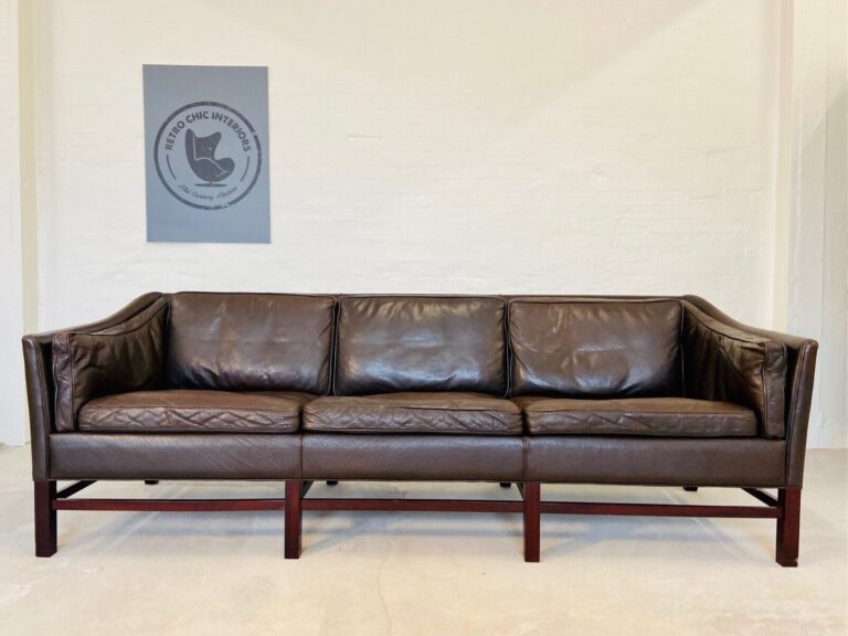 Vintage Danish Mid Century Grant Mobelfabrik 3 Person Leather Sofa