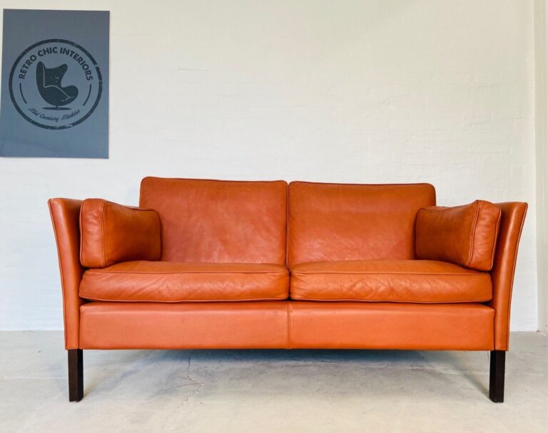 Vintage Danish Mid-Century Thams 2 Person Cognac Leather Sofa 1970's