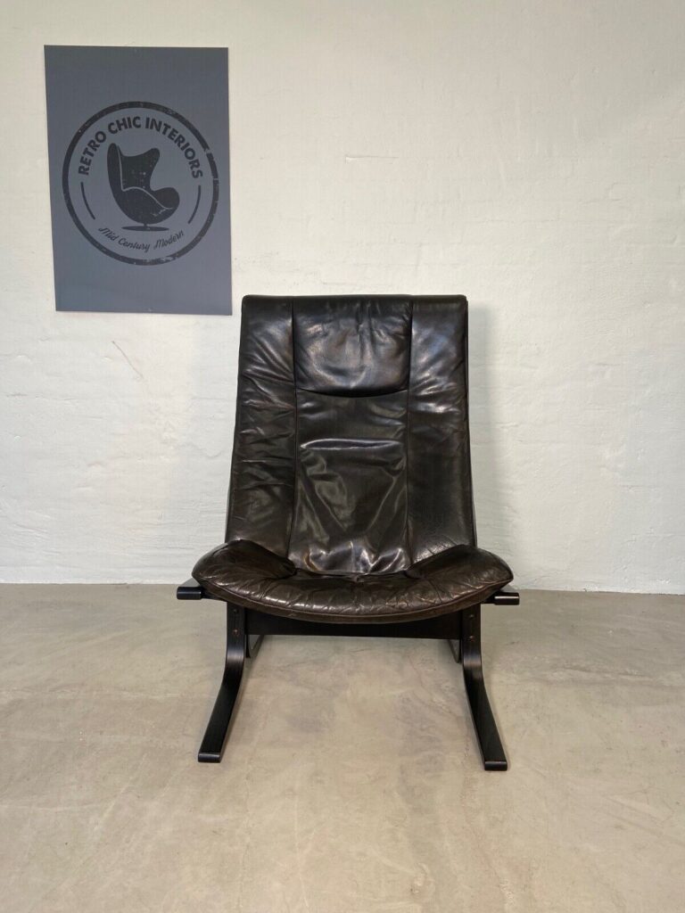 Vintage Norwegian Mid Century Leather Chaise Lounge Chair By Ingmar Relling