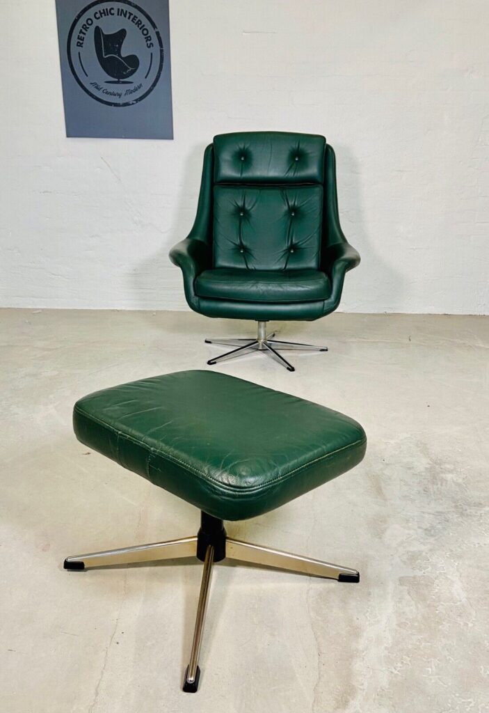 Vintage Danish Mid Century H. W. Klein Chair With Matching Footstool 1970's