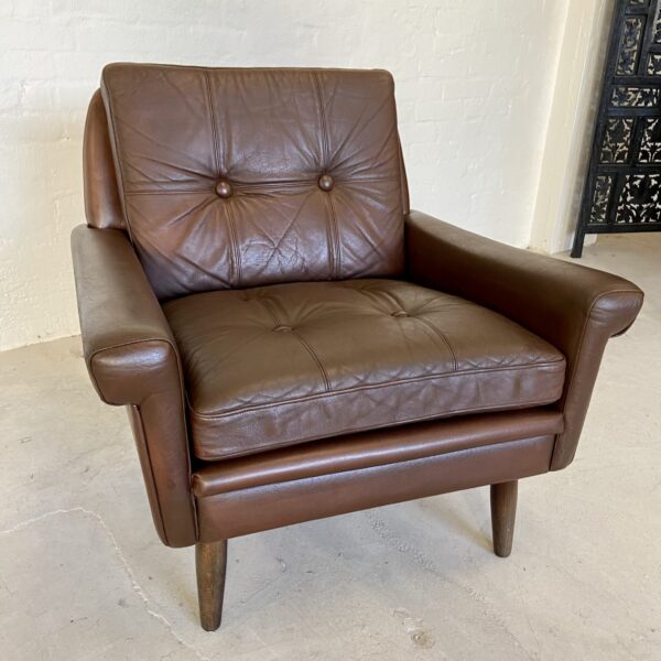793DE58C-B7E7-4FCD-A156-151B7CCEFF07 Vintage Danish Mid Century Low Back Leather Lounge Chair 1965