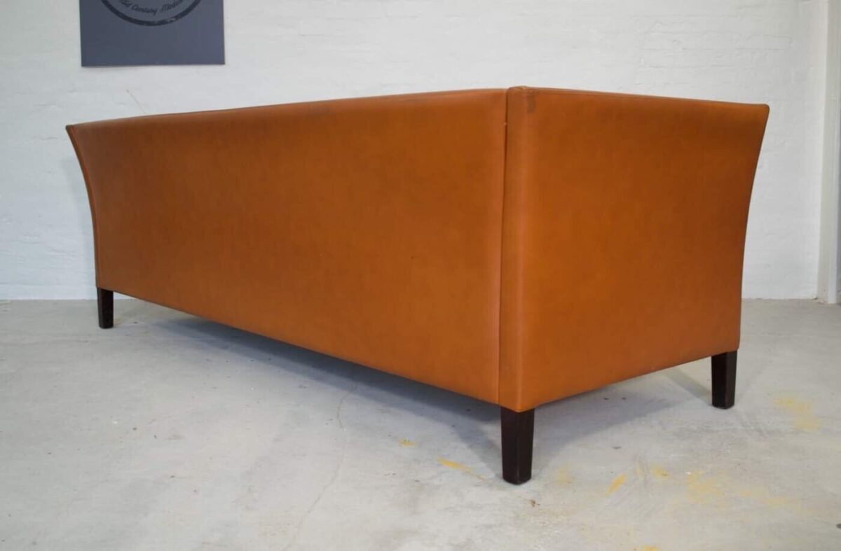 Vintage Danish Mid Century 3 Person Cognac Leather Sofa