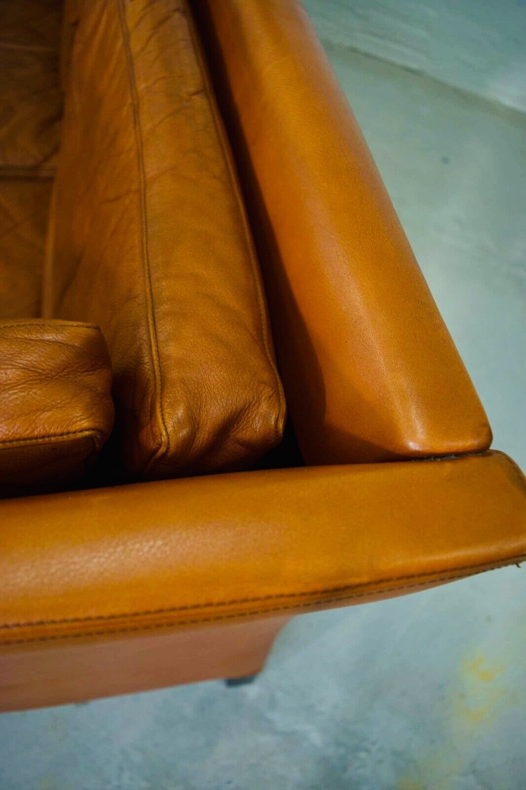 Vintage Danish Mid Century 3 Person Cognac Leather Sofa