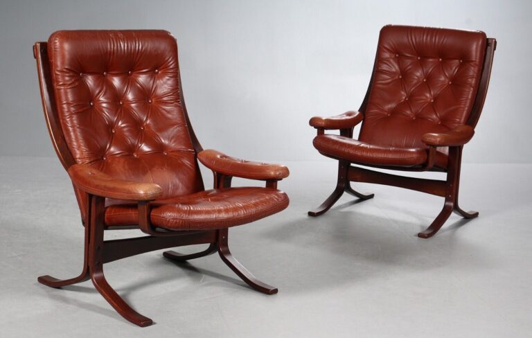Vintage Danish Mid Century Lounge Chairs in Cognac Leather and Rosewood