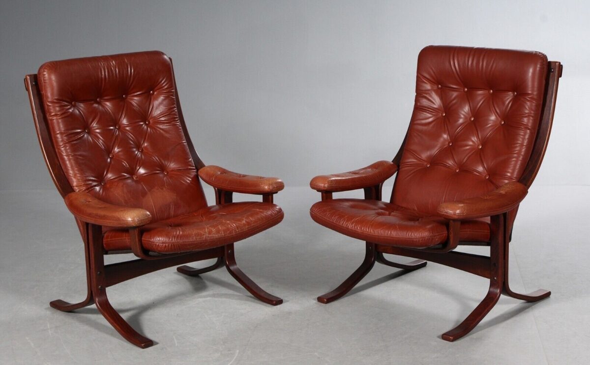 Vintage Danish Mid Century Lounge Chairs in Cognac Leather and Rosewood