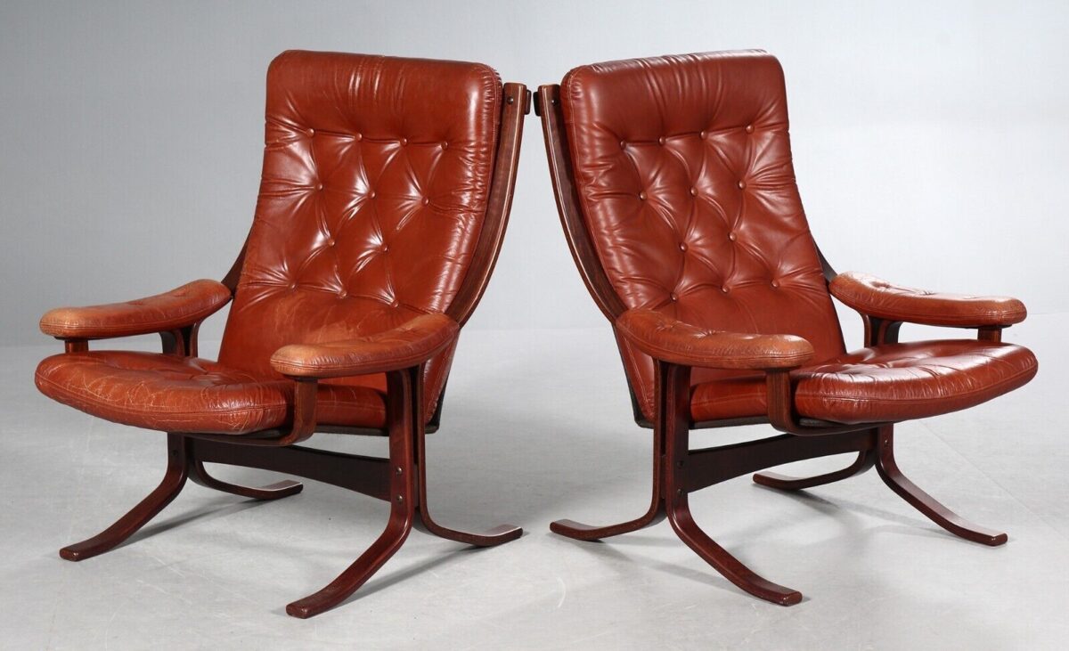 Vintage Danish Mid Century Lounge Chairs in Cognac Leather and Rosewood