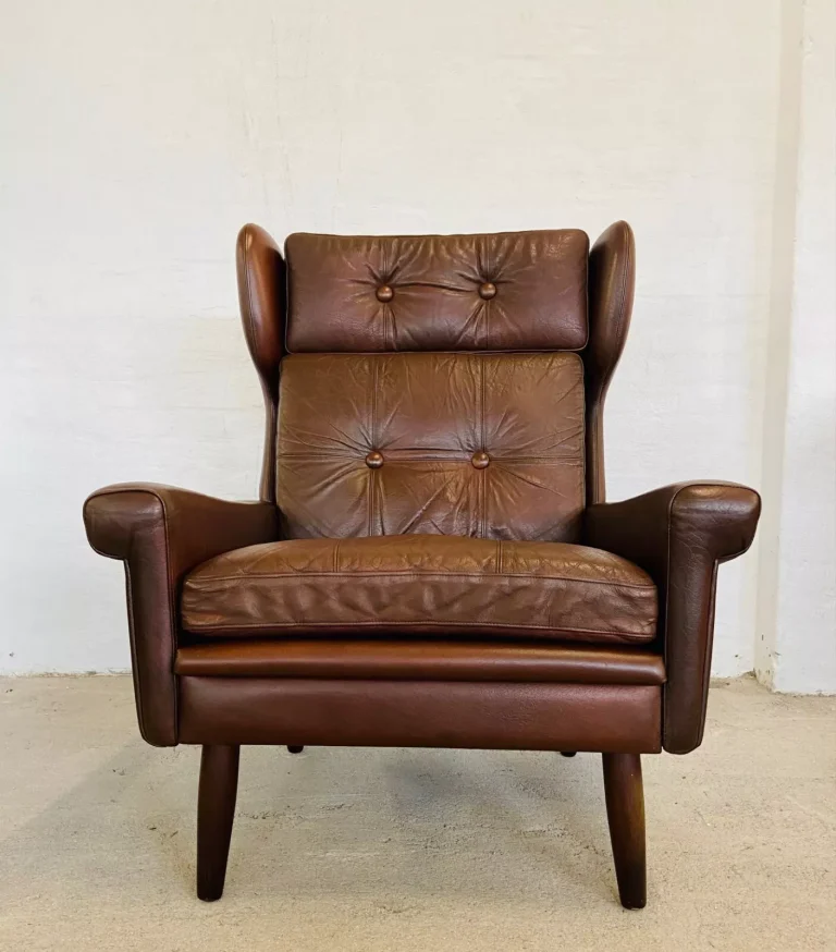 Vintage Danish Mid Century Svend Skipper High Back Leather Lounge Chair