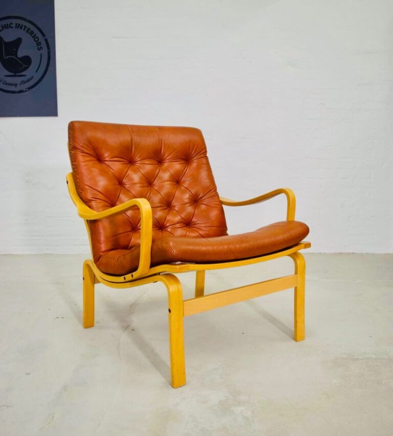 Vintage Danish Mid Century Leather Lounge Chair Attributed To Bruno Mathsson