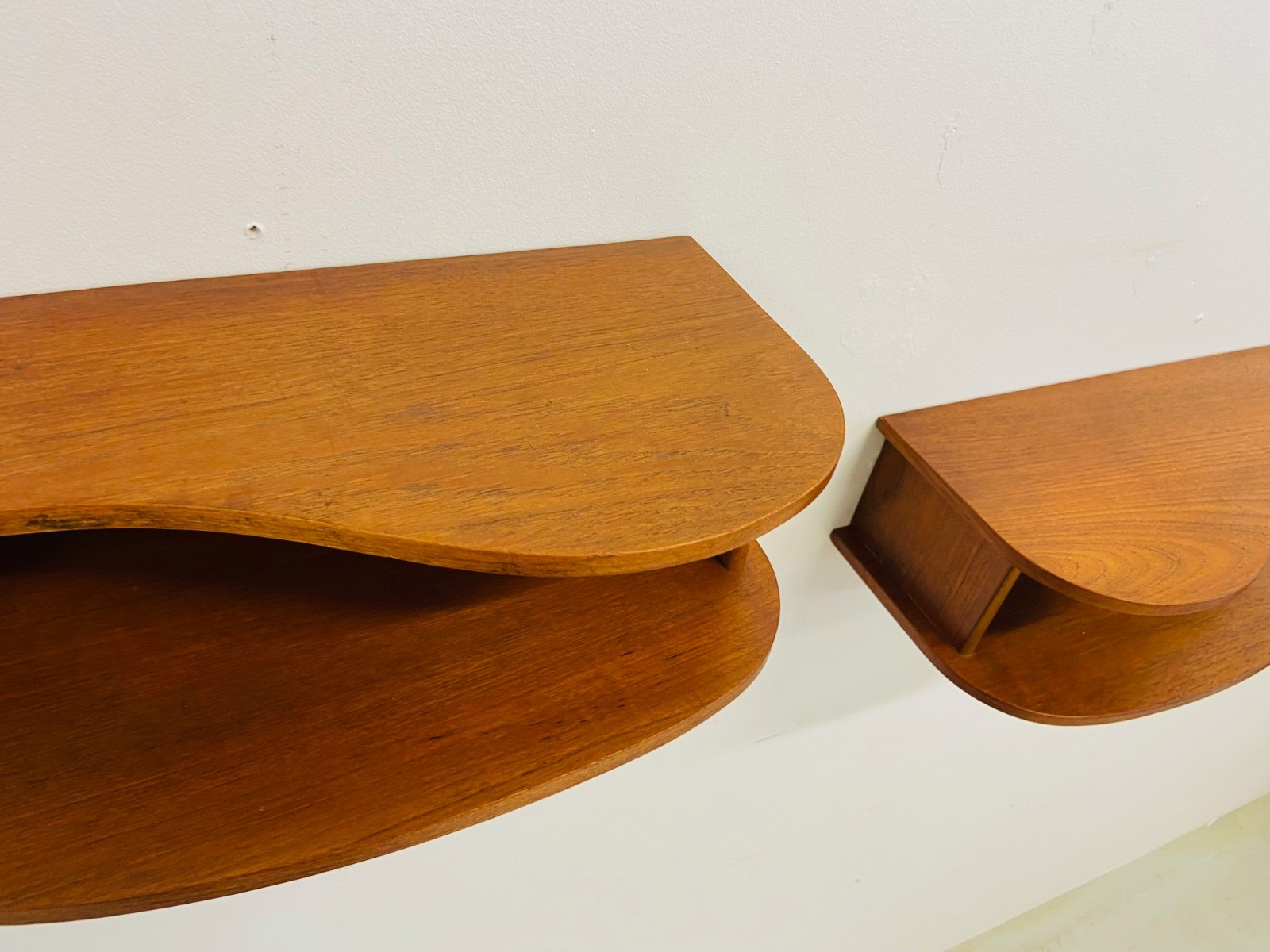 Retro Vintage Danish Floating Wall Mounted Bedside Cabinets In Teak 70s