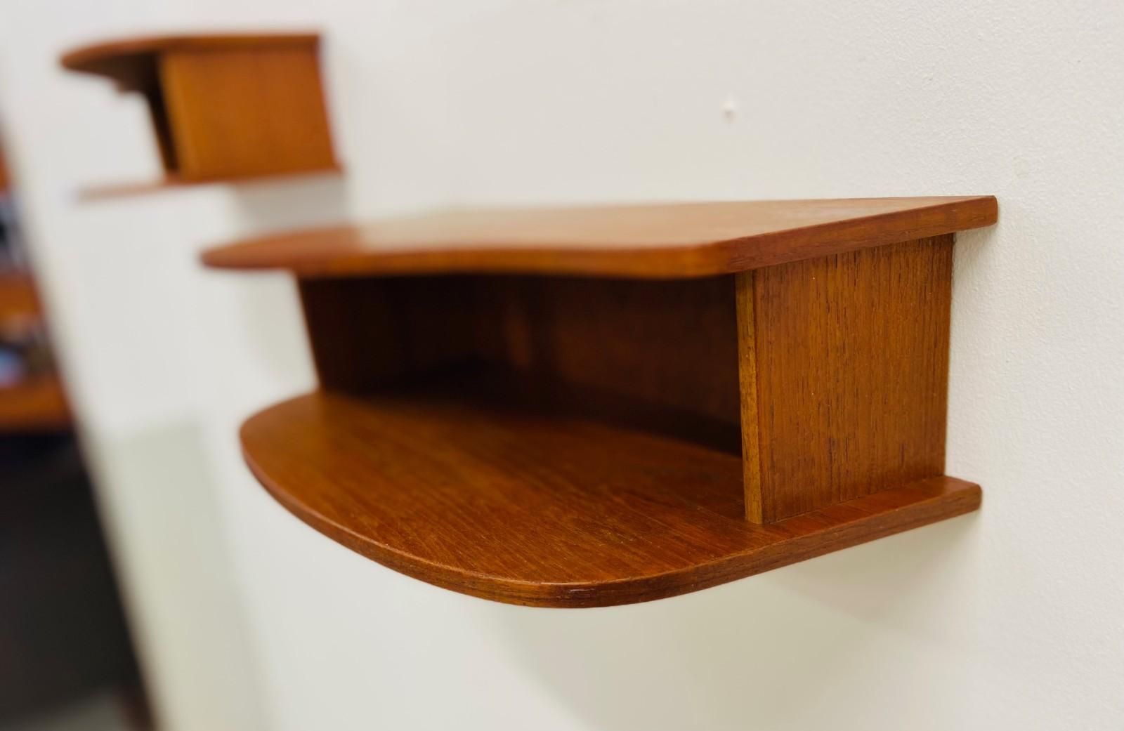 Retro Vintage Danish Floating Wall Mounted Bedside Cabinets In Teak 70s