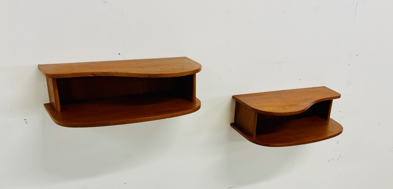 Retro Vintage Danish Floating Wall Mounted Bedside Cabinets In Teak 70s