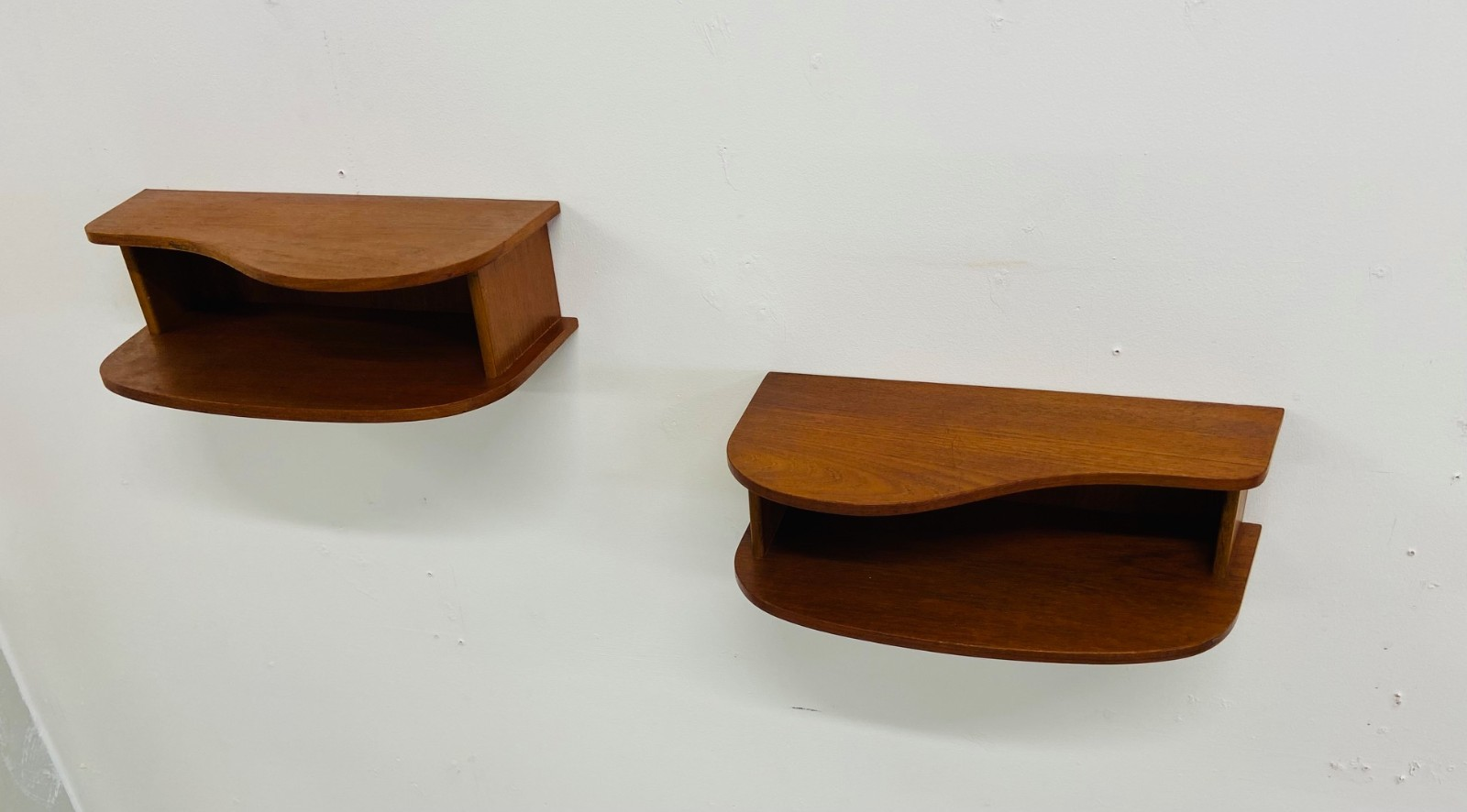 Retro Vintage Danish Floating Wall Mounted Bedside Cabinets In Teak 70s
