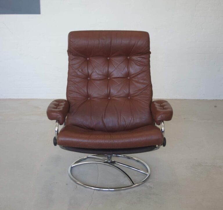 Vintage Danish Chrome Ekornes Streeless Reclining Lounge Chair 1970's