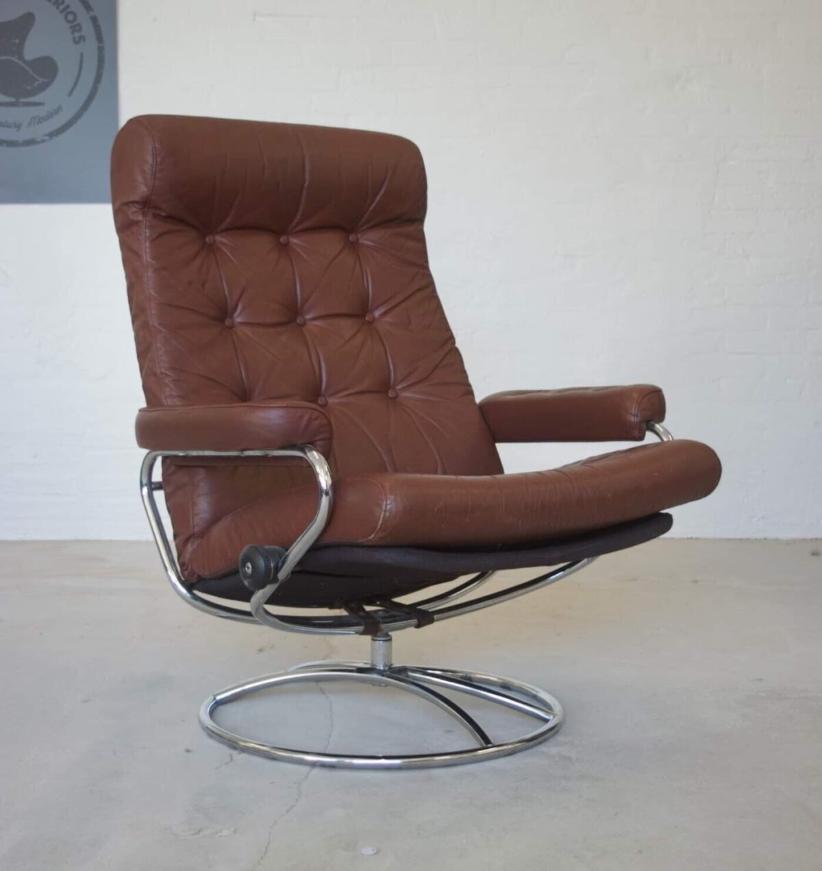 Vintage Danish Chrome Ekornes Streeless Reclining Lounge Chair 1970's
