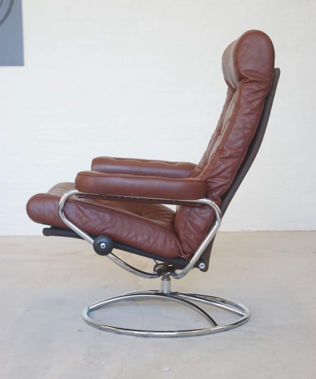 Vintage Danish Chrome Ekornes Streeless Reclining Lounge Chair 1970's
