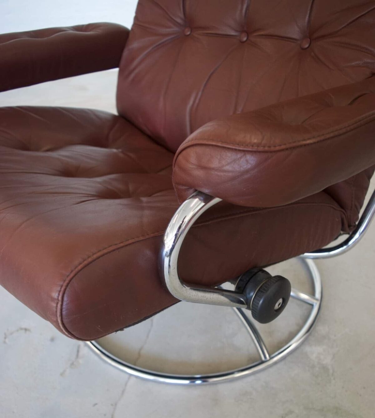 Vintage Danish Chrome Ekornes Streeless Reclining Lounge Chair 1970's