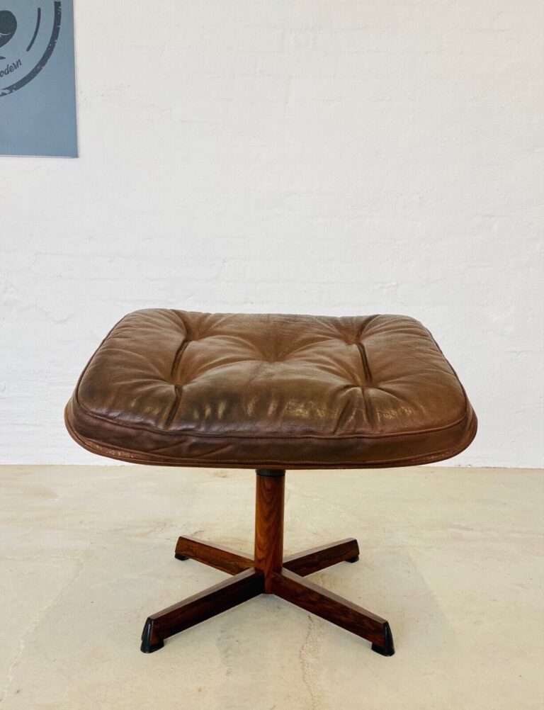 Vintage Retro Danish Leather Footstool- Ottoman By Madsen & Schubell 1960's