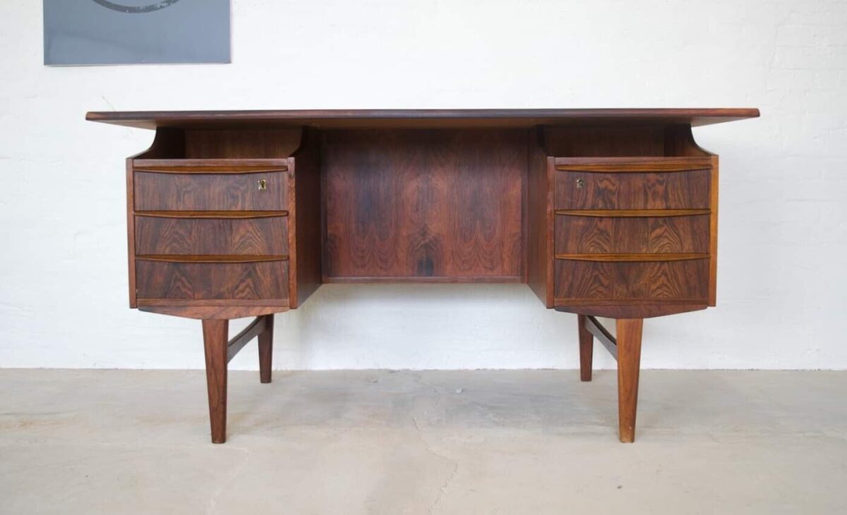 Vintage Retro Danish Mid Century 6 Drawer Rosewood Desk 1960's