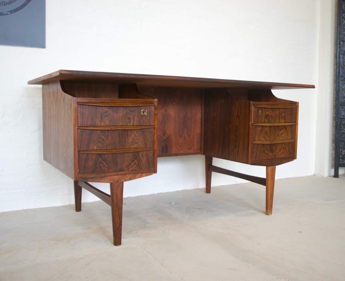 Vintage Retro Danish Mid Century 6 Drawer Rosewood Desk 1960's