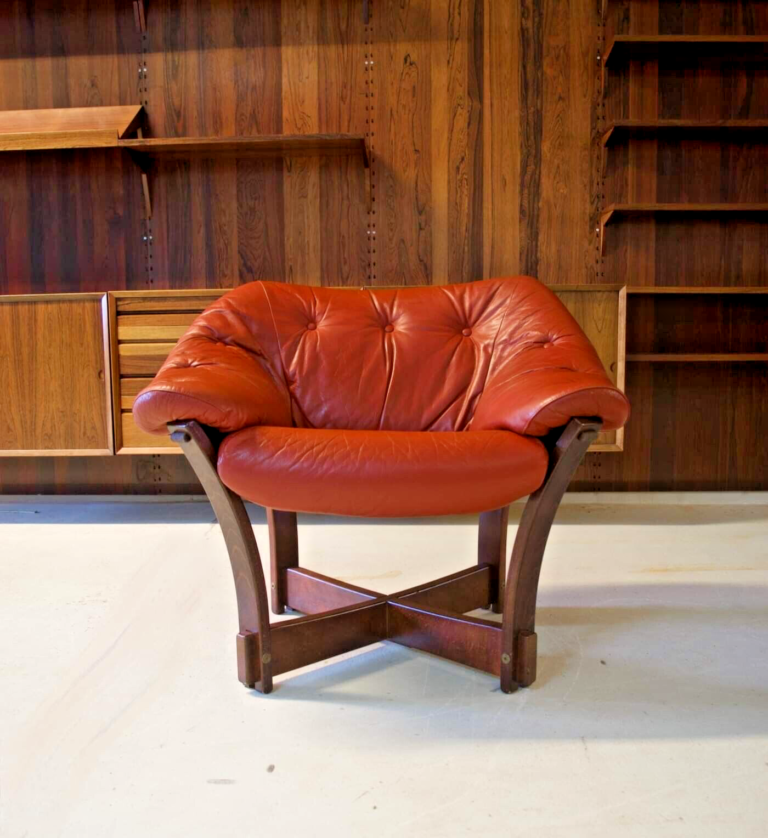Vintage Danish Mid Century Cognac Leather Lounge Chair 1960's