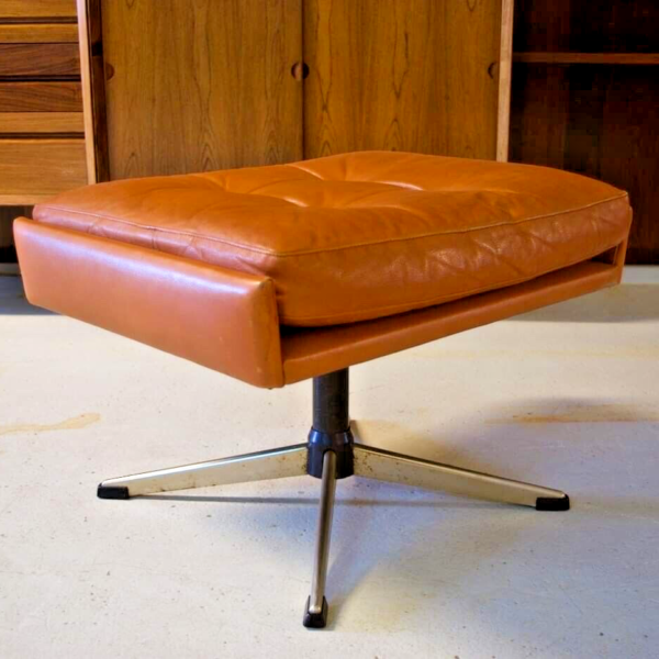 image Vintage Retro Danish Leather Footstool - Ottoman By Svend Skipper 1960's