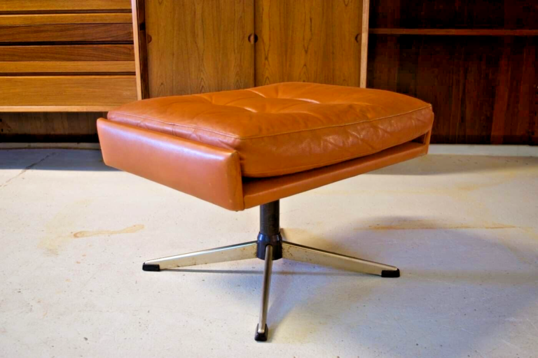 Vintage Retro Danish Leather Footstool - Ottoman By Svend Skipper 1960's