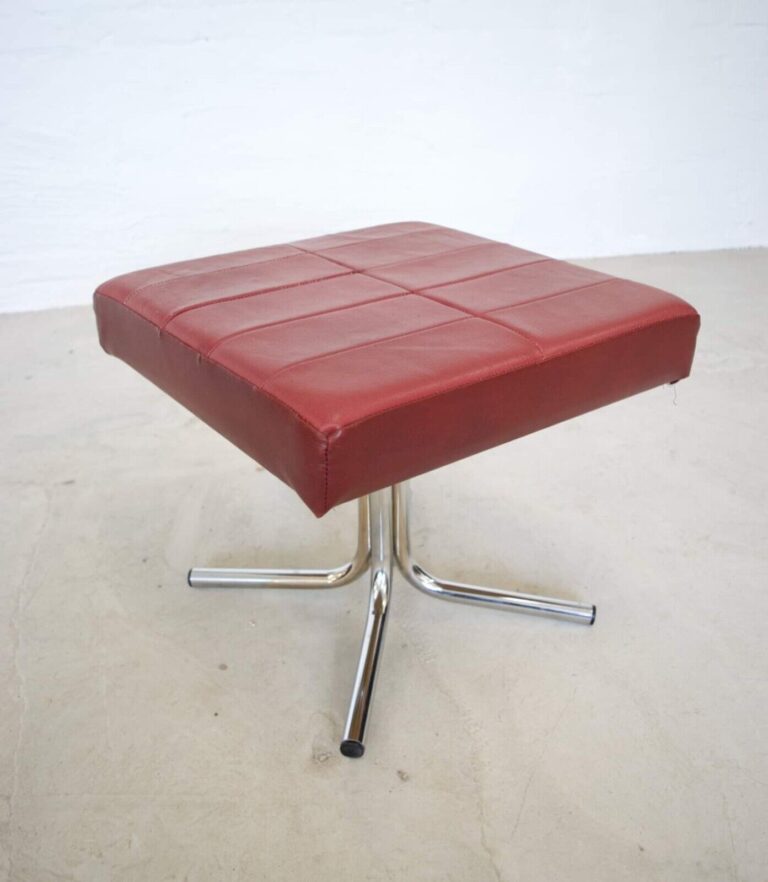 Vintage Retro Danish Leather Footstool- Ottoman 1960's